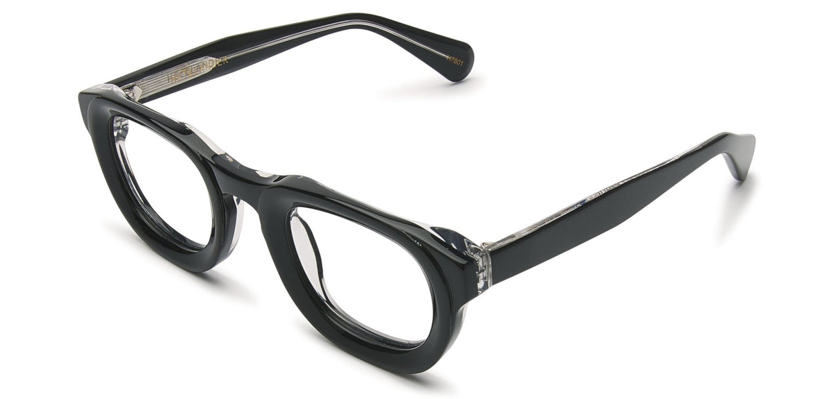Capone square acetate glasses in black on crystal white – Heyelander